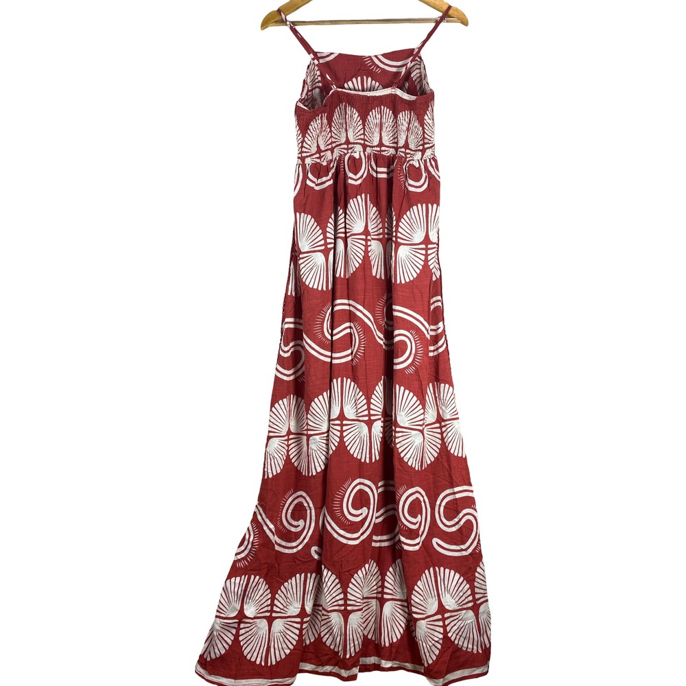 Anewsta Shell Print Crochet Trim Maxi Dress XL Boho Smocked Back Beachy Vacay - Picture 2 of 15